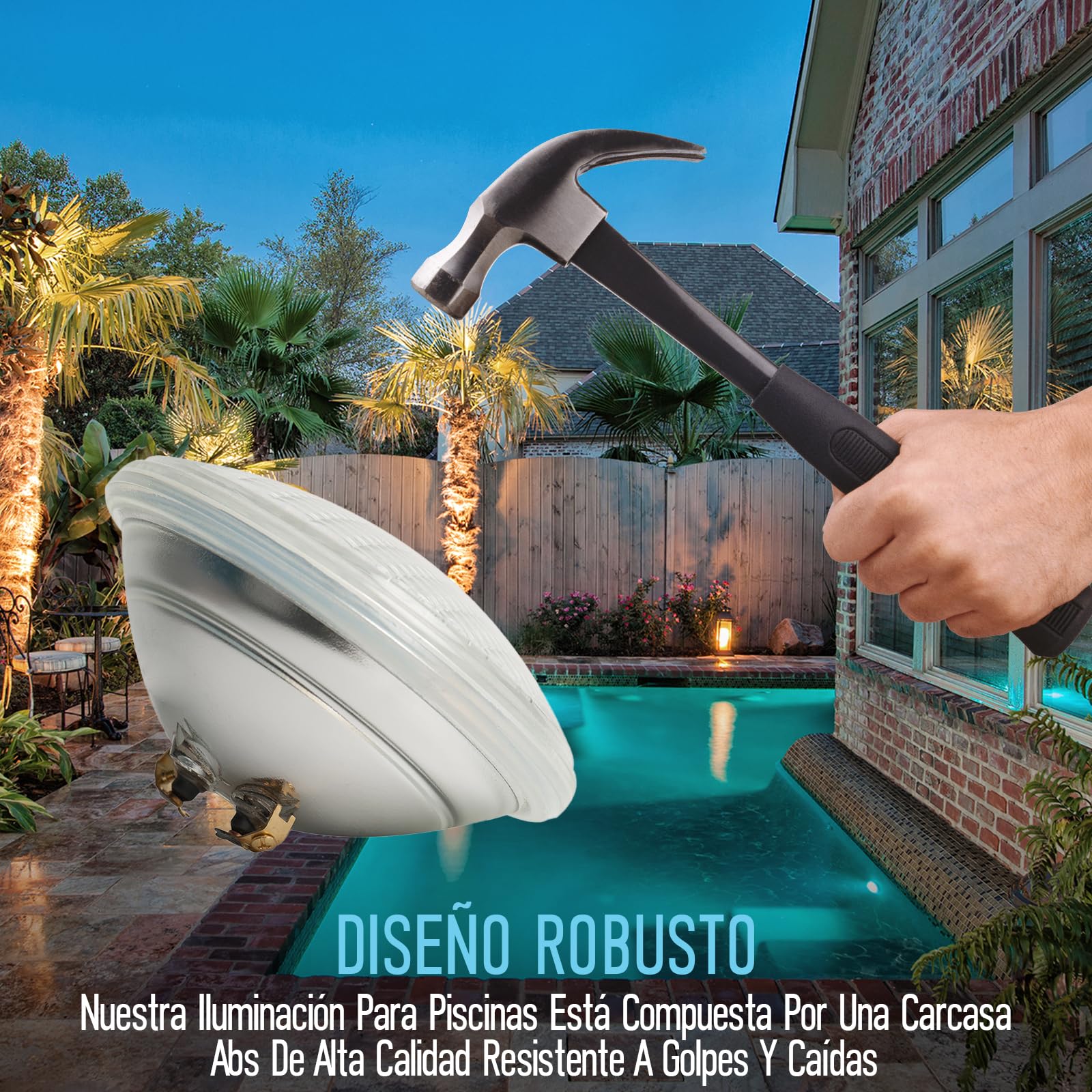 Piscina Sumergible Iluminación PAR56 18W Sustituye Lámpara de 150W 6500K Blanco Fría IP68 Impermeable 1800LM Foco de Piscina Exterior Ángulo de Haz 120° CA/CC12V