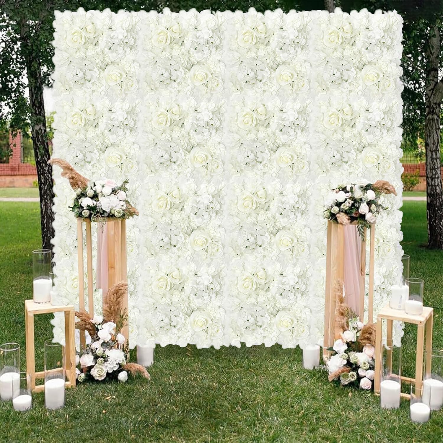 Artificial Silk Flower Wall Panel Decorative Floral Background Silk Rose Mat for Wedding Party Backdrop Wall Decor Shop Photo Backdrop Floral Wall Arrangement 12 Pcs 15 * 15in
