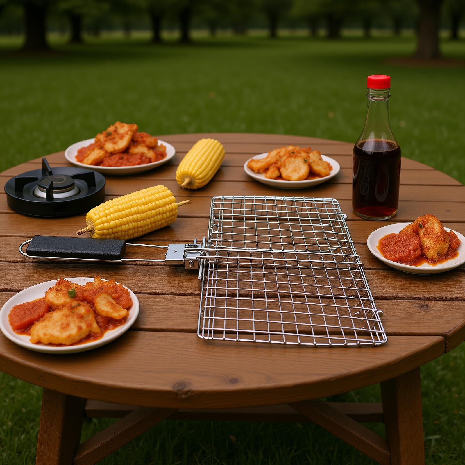 Wakects Cestello per Griglia, Griglia da Antiruggine in Acciaio Al Carbonio, Grande Accessorio per Barbecue da 12,6x8,9 Pollici per Pesce, Verdure e Carne (A)