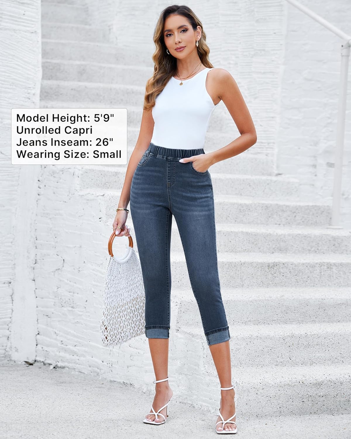 GRAPENT Pull On Jeans for Women High Waisted Skinny Capri Pants Trendy Stretch Denim Cropped Jeans Crop Jeggings Capris - Image 4