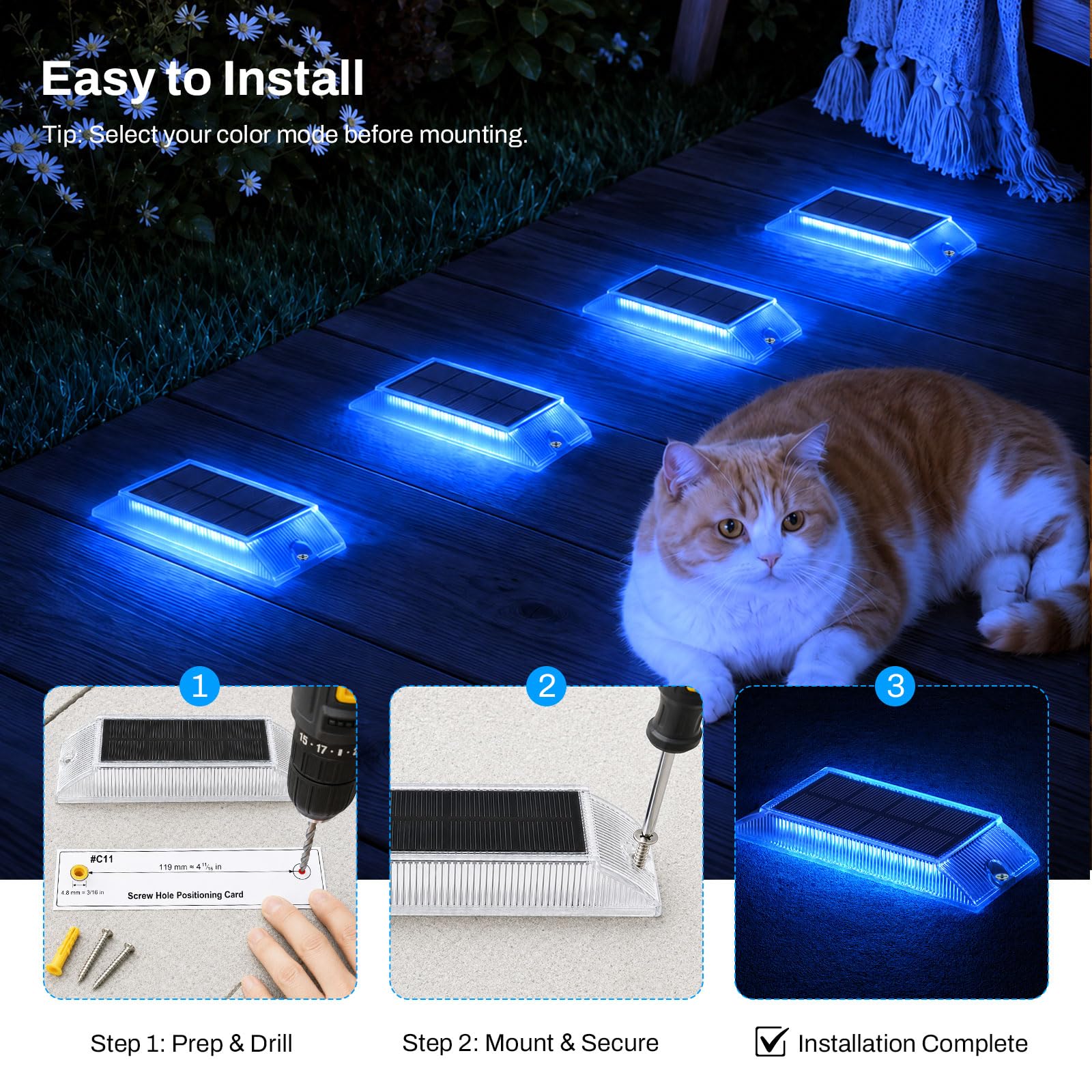 Lacasa Luces Solares LED Exterior Jardín Pack de 12, Lámpara Solar Exterior Impermeable para Jardín, Camino, Escalones, Terraza, Entrada y Piscina, LED 2 en 1 Azul y Blanco Frío