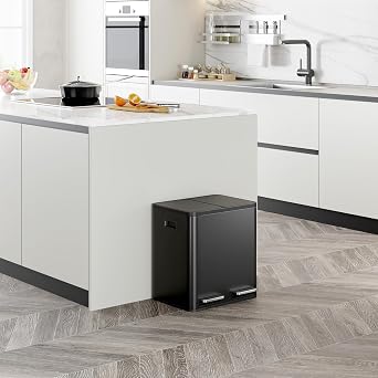 VonHaus Kitchen Bin, 30L Double Recycling Bin for Kitchen, Black