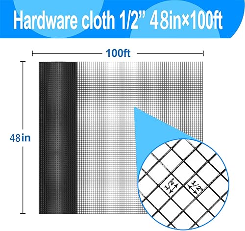 Miniatura 10 de KANERS Paño de hardware recubierto de vinilo negro de 12 pulgada 48 x 100 pies calibre 19, alambre soldado, malla de alambre de pollo, jaula de