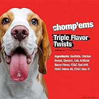 Vista 5 de CHOMP 'EMS Palitos giratorios de cuero crudo de triple sabor – Masticables para perros de piel de res, 50