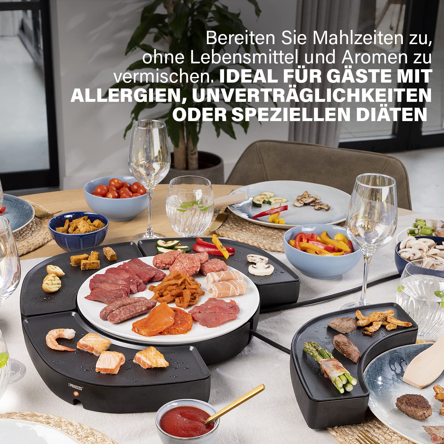 Princess 103070 Dinner4all Circle - 4 einzelne Grillplatten - 4 x 250 W Inklusive Spatel Schwarz