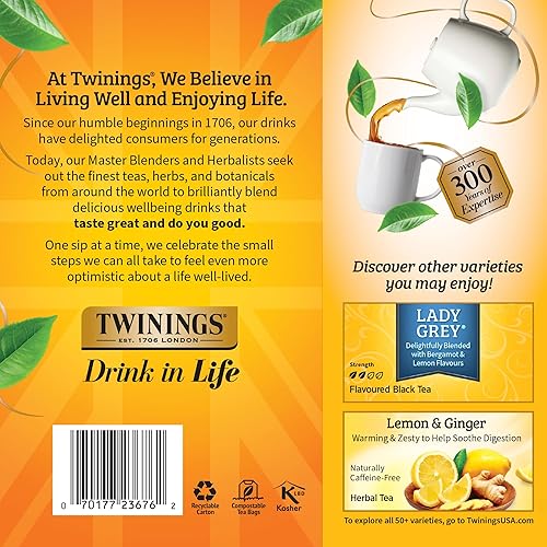 Vista 455 de Twinings, Pure Green Tea - Té verde con sabor suave y aroma atractivo con cafeína, disfruta caliente o helado, bolsas de té individuales