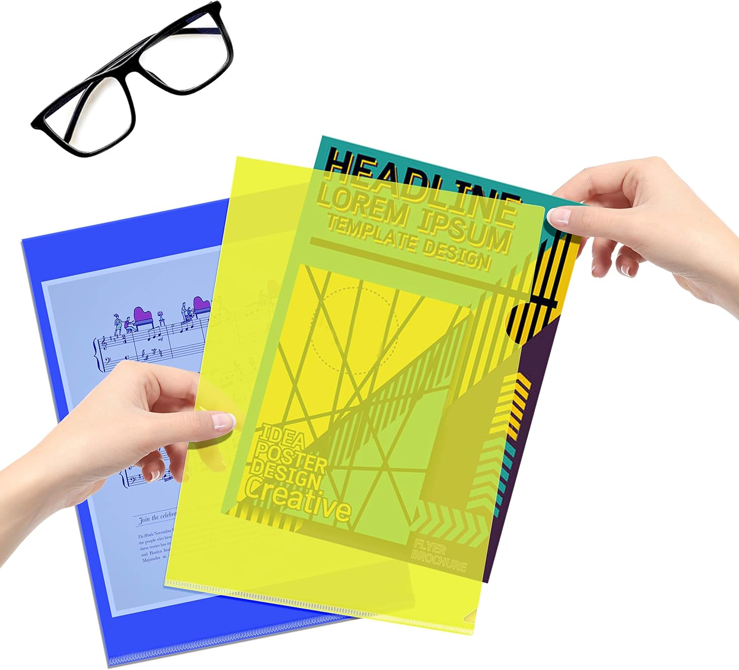 30 Clear Document Sleeve Folder Sheet Protector for A4 and Letter Size in Assorted 5 Colors 12.2” X 8.7” (Transparent, Yellow, Green, Blue, Red)