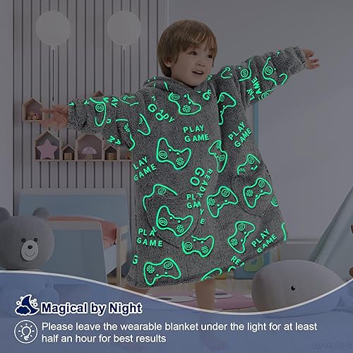 Miniatura 121 de Wearable Blanket Hoodie for Kids Oversized Sherpa Blanket Hoodie for Kids Boys Girls Teens 6-13YR,Navy Shark