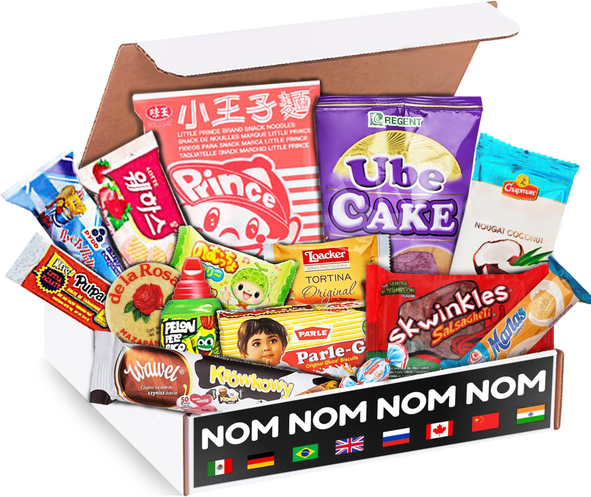 Elite World Snack Sampler Box - 30+ Foreign snacks and global candies - Huge Assortment of Asian Snacks, European Treats, Central American Candy and more - Gift Care Package