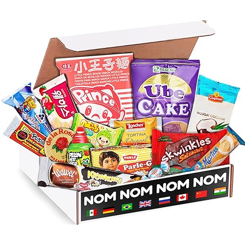 Elite World Snack Sampler Box - 30+ Foreign snacks and global candies - Huge Assortment of Asian Snacks, European Treats, Central American Candy and more - Gift Care Package