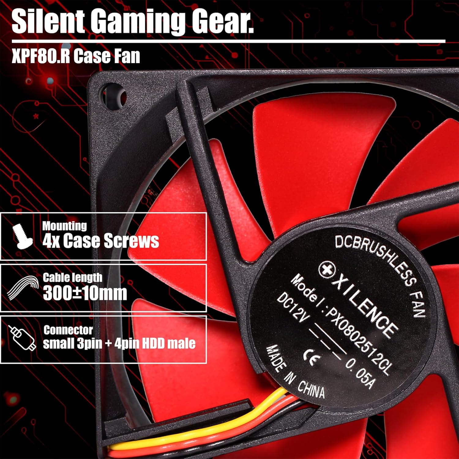 Xilence Computer Case Fan 8 Cm Black, Red, W128285876 (Red)