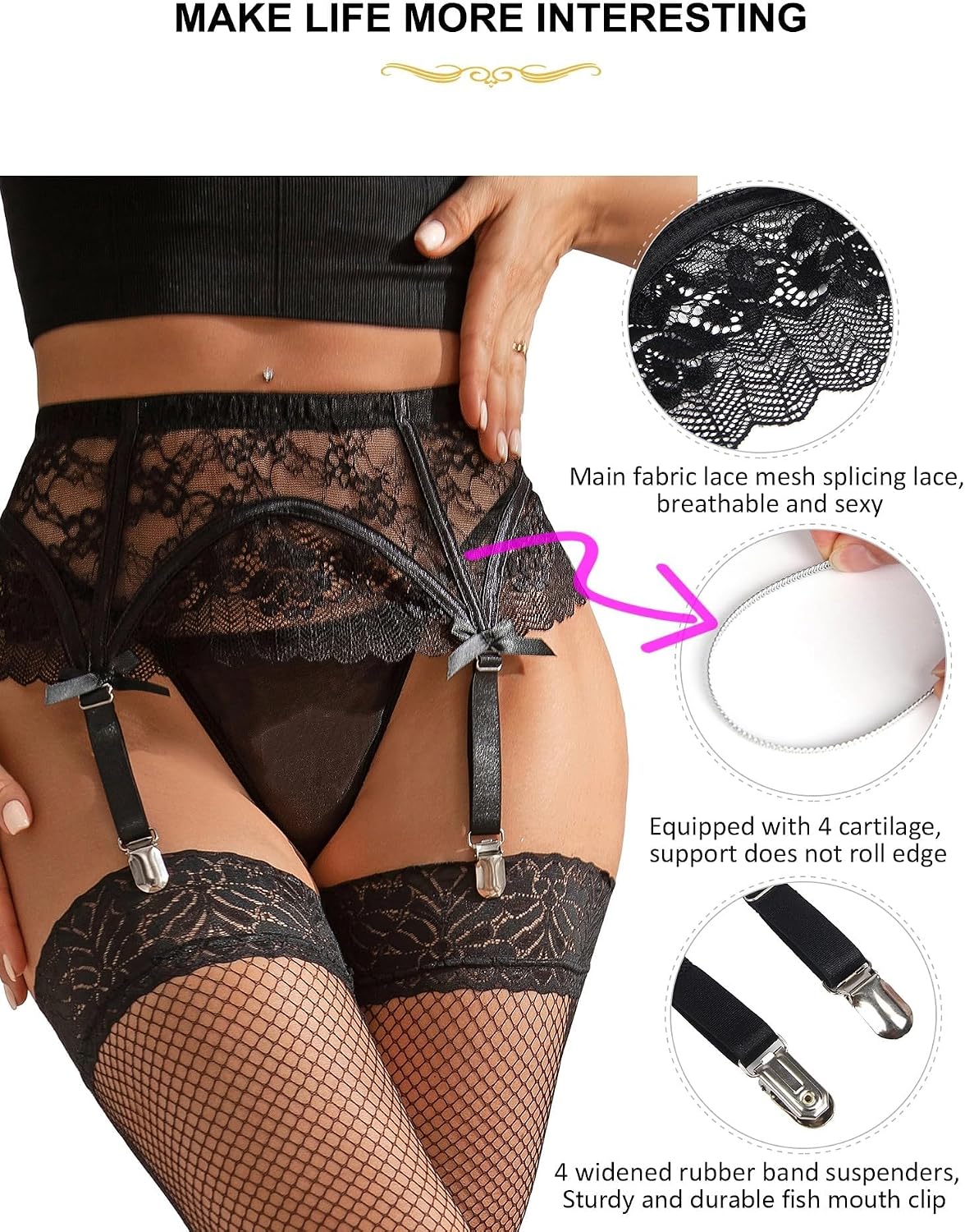 ohyeah Womens Garter Belt for Thigh Highs Stockings Suspenders Plus Size Garter Belts with Soft Bone Support (Garters Only)