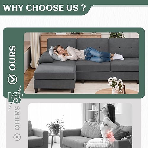 Miniatura 5 de Shintenchi Sofás seccionales para sala de estar, sofá seccional en forma de U con diván doble, juego de sofá moderno de 4 asientos para apartamento,