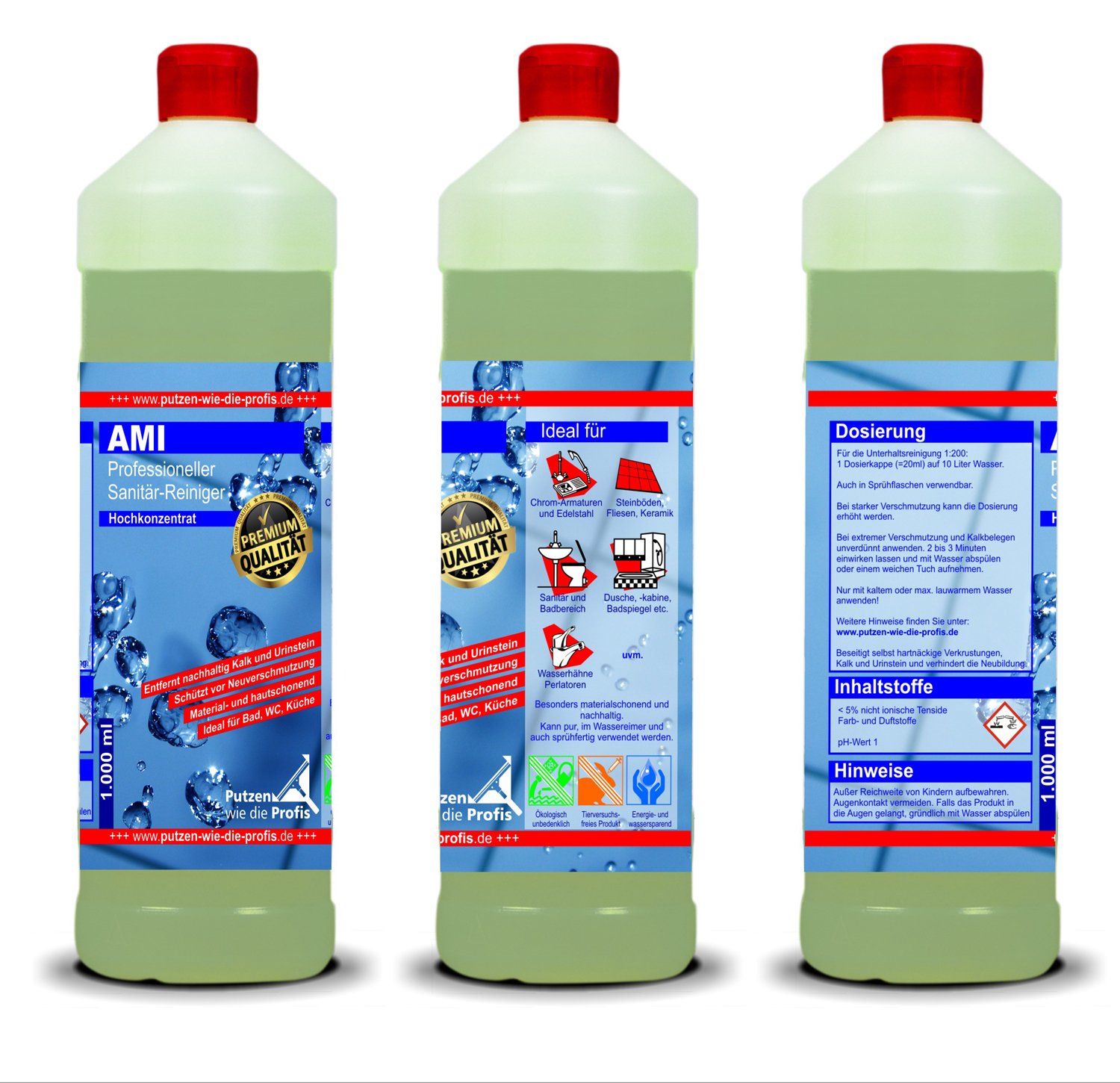 Putzen wie die Profis – 4er Set Hochkonzentrierte Reinigungsmittel für Haushalt & Bad - Fresh, Easy, GlasRein & AMI - fettlösend, kalklösend, streifenfrei - tierversuchsfrei & umweltfreundlich