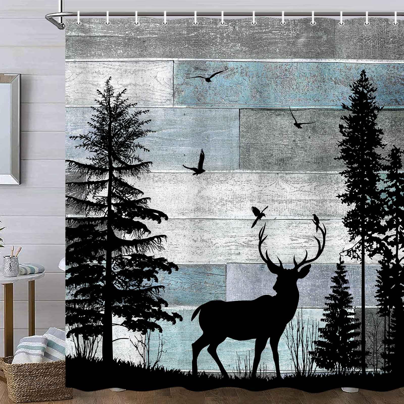 MERCHR Rustic Forest Deer Shower Curtain Cabin Farmhouse Country Lodge Bathroom Decor Polyester Fabric Bath Curtain Set with Hooks 71x78 Inches