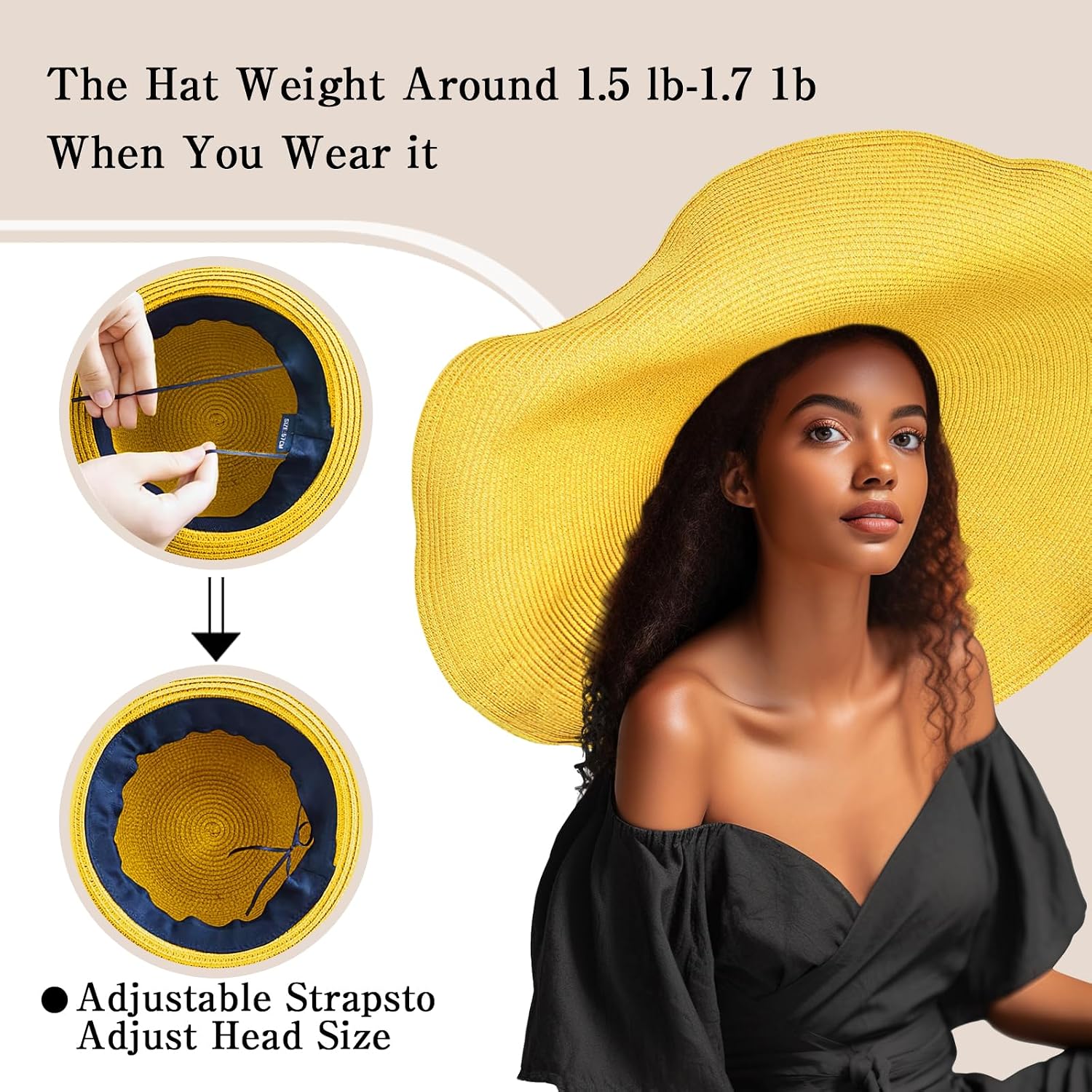 Oversized Beach Straw Hat for Women Fashion Large Wide Brim Visor Hats Summer Roll Up Floppy Sun Hat for Beach Cap Foldable