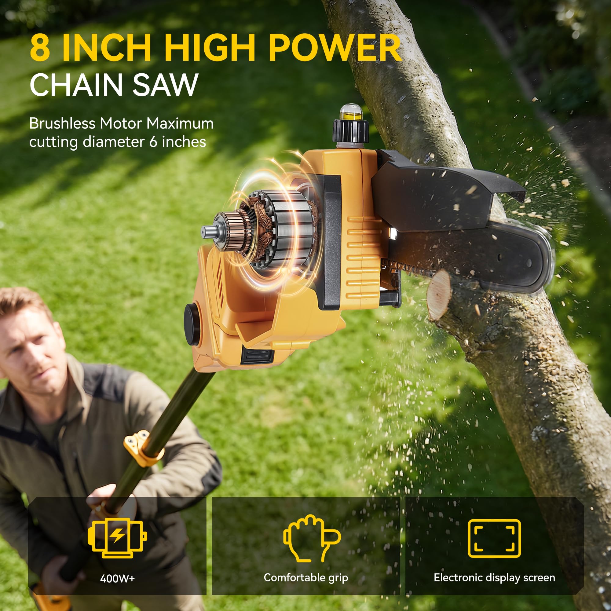 4 in 1 Kettensäge mit Teleskopstange,Elektrische Astschere,8 Zoll Akku gartengeräte und 40mm Gartenschere 180-Grad,30 ml Öltank,bürstenlos Motor Gartenwerkzeug 2,3M (2 * 4000mAh Batterien) | 2 * 4000mAh Batterien