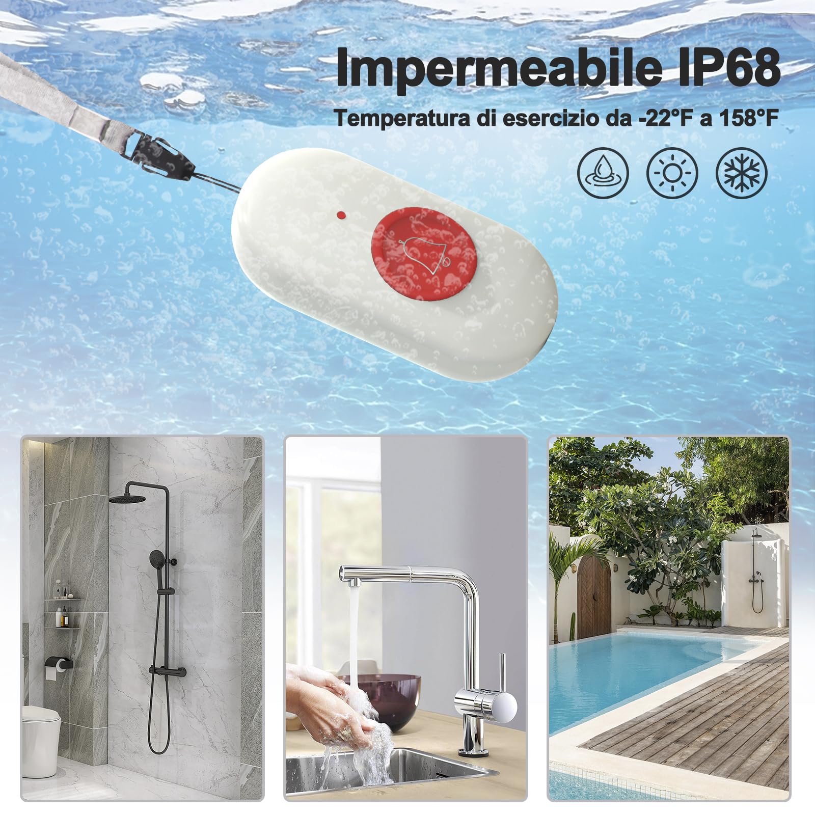 SOS Salvavita Anziani, Wireless Cercapersone Campanello Anziani con Pulsante Emergenza e Salvavita 150m+ per Casa/Anziani/Donne Incinte/Disabili, 2 Ricevitori + 2 Trasmettitori
