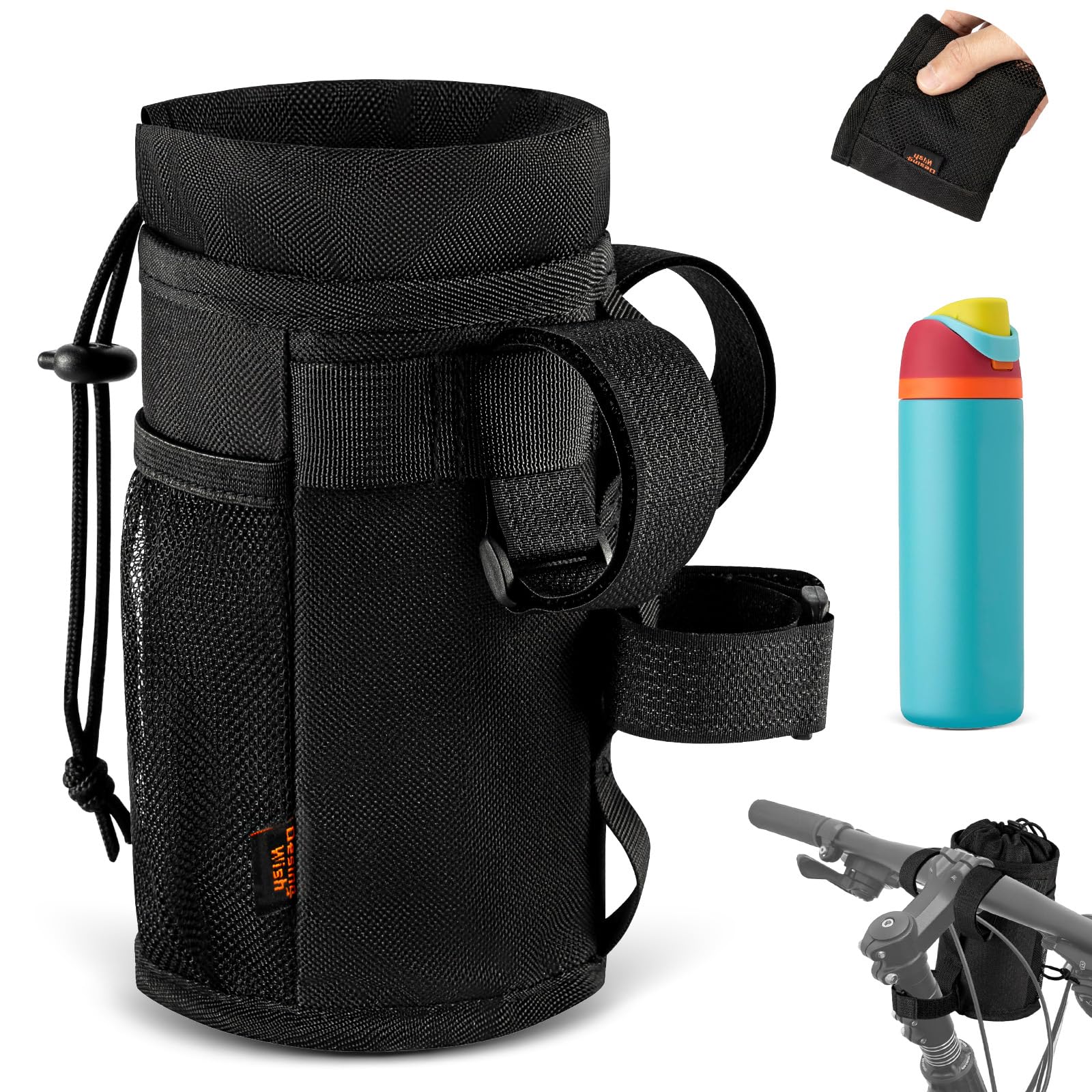 Desing Wish Ultra Thin Bike Water Bottle Holder for Handlebar 24-32 oz Bike Cup Holder with Removable Fastener Straps Bike Bottle Holder for Mountain Bike, Road Bike, eBike, Scooter