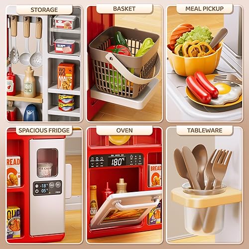 Miniatura 7 de Juego de cocina para niños, juego de cocina de 88 piezas para niños pequeños de 3 a 5 años, estufa de cocina, accesorios de juguetes con luz y