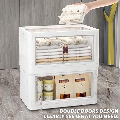 Miniatura 3 de Paquete de 4 contenedores de almacenamiento plegables con tapas, contenedores de almacenamiento plegables de 23 galones con puertas y ruedas, cajas