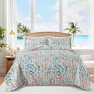 BEDIFANY King Size Quilt Bedding Set - Cotton Filling Lightweight Reversible Bedspread with Botanical Floral Pattern, Farmhouse Bed Coverlet for All Seasons, 3-Piece Set (98x106 Inches)
