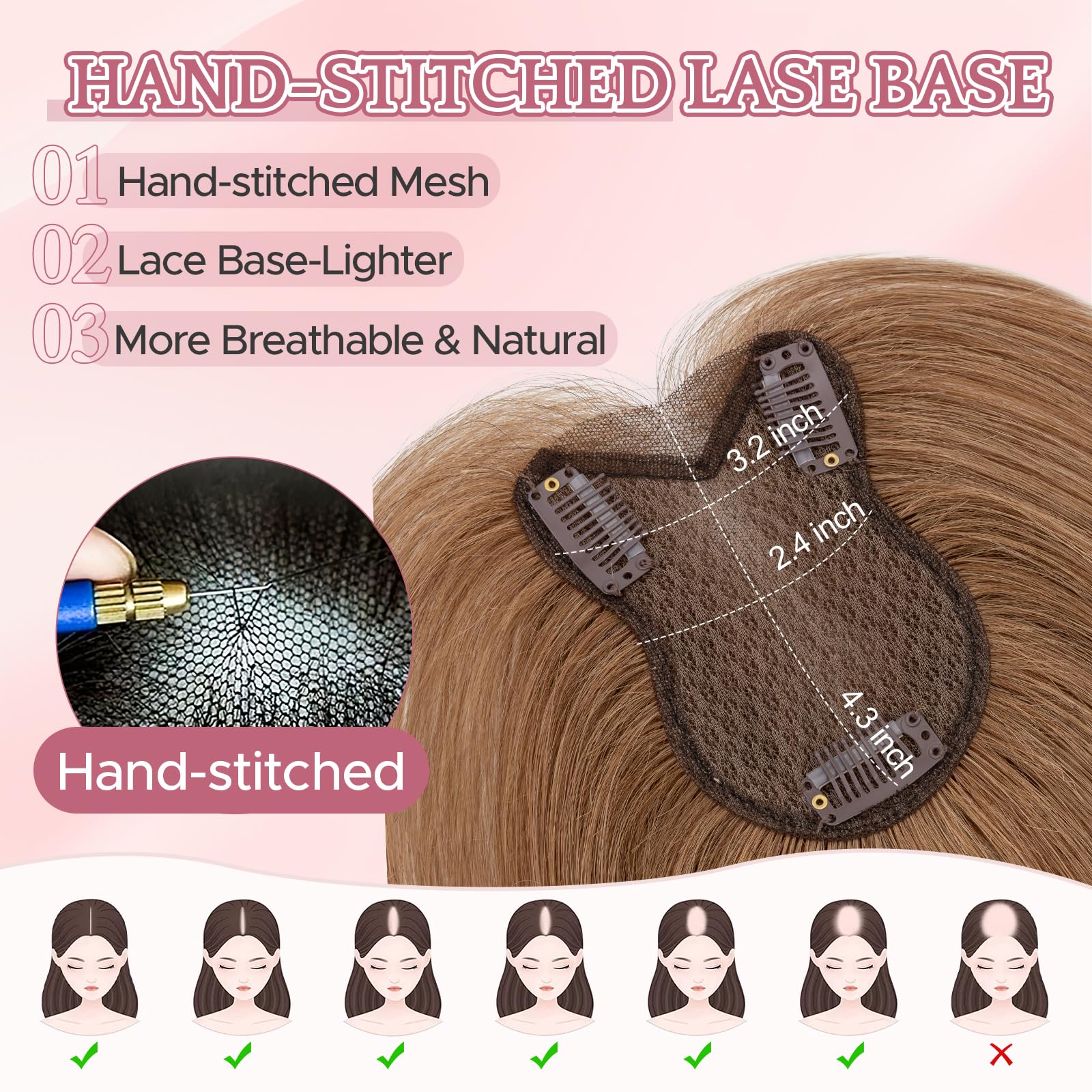 SEGOHAIR Hair Toppers for Women Human Hair Double-Layer Hand-Stitched 360°3D Coverage Lightweight - Image 3