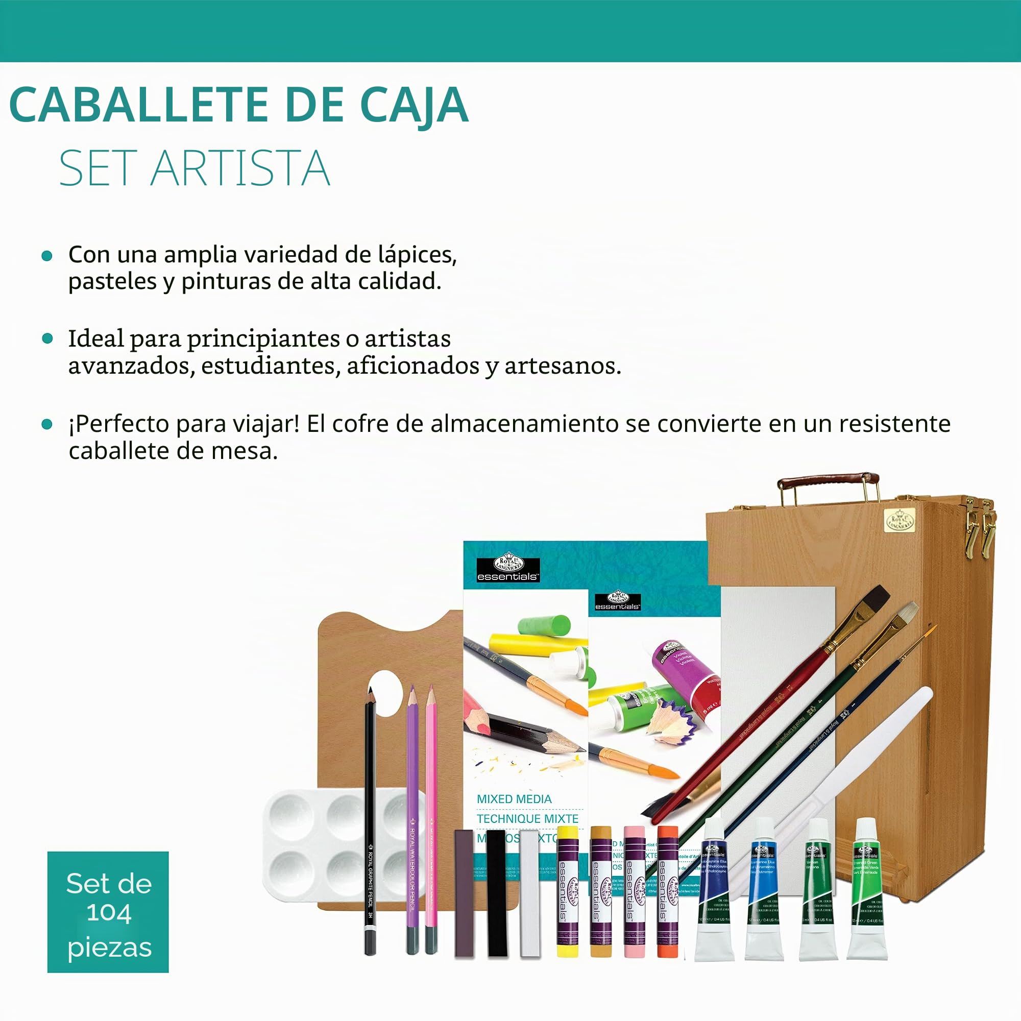 Royal & Langnickel- Set de Artista Caballete para Todos los usos, 104 Piezas, Multicolor (Royal Brush REA6000), a partir de 3 años.