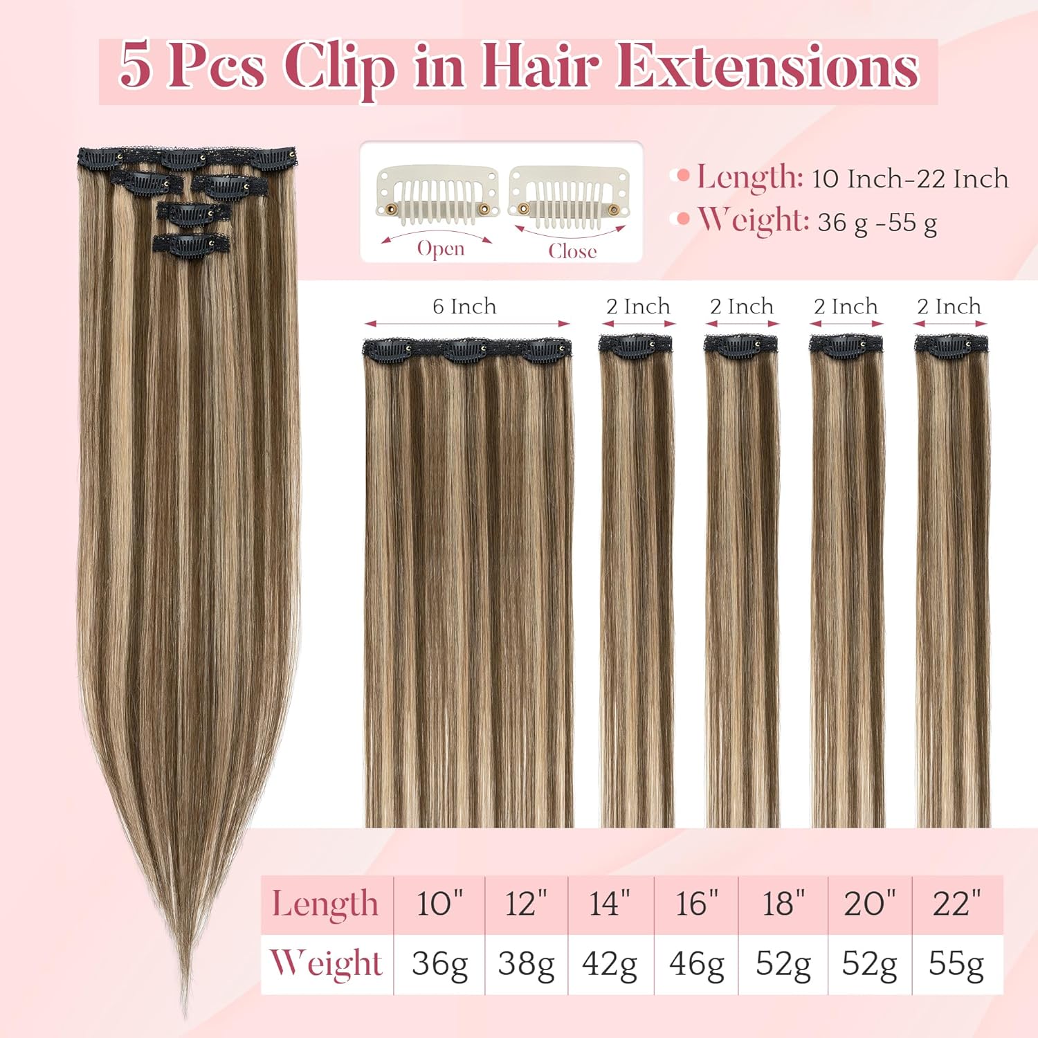 SEGO 5 Pcs Clip In Short Hair Extensions Real Human Hair Remy Straight Soft Seamless Clip In Hairpieces for Women With Thinning Hair -12 Inch #4P27 Medium Brown&Dark Blonde
