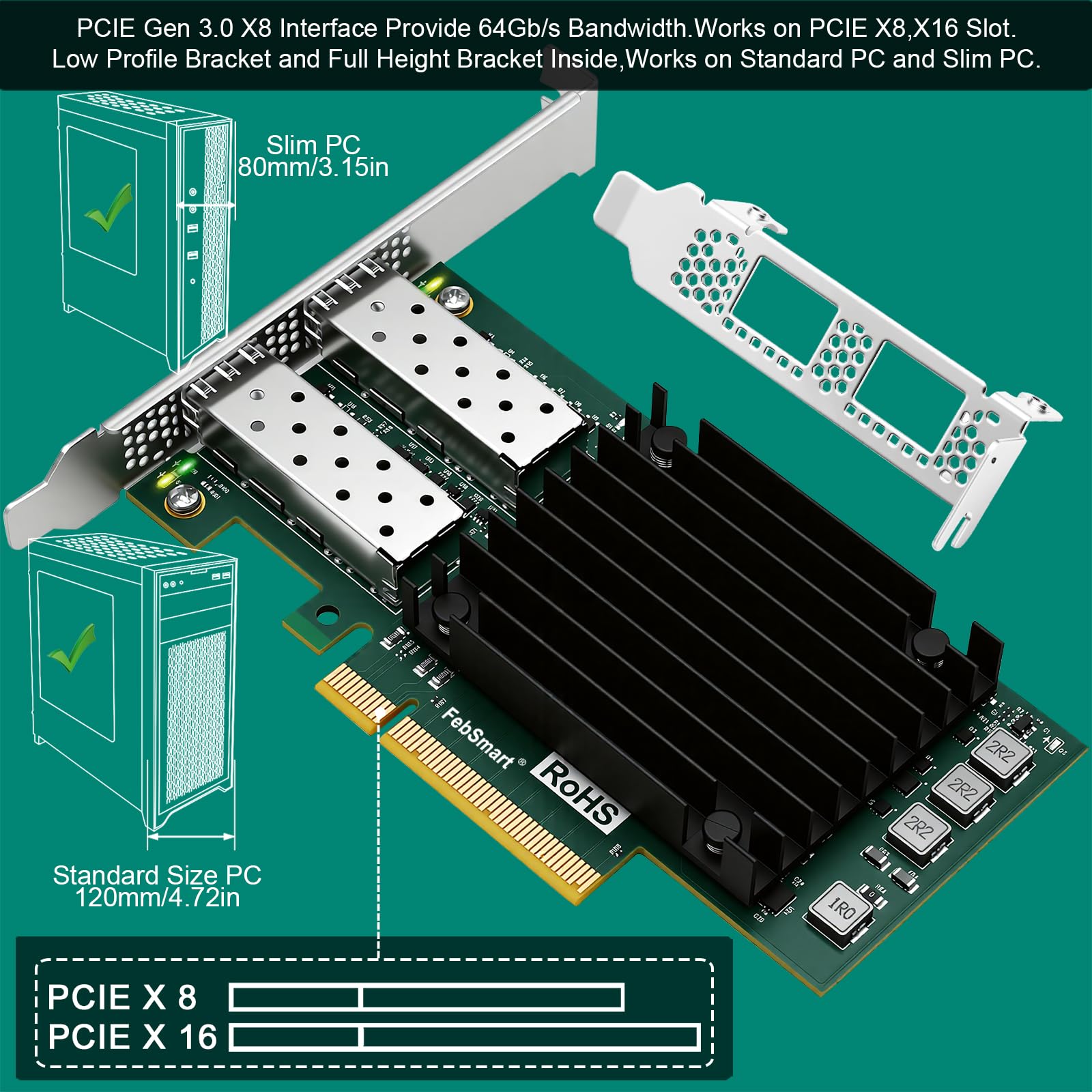Interfaccia PCIE GEN 3.0 X8 a 2X 25GbE SFP28 porte ottiche Adattatore di rete RDMA convergente, Adattatore Ethernet PCIE, Scheda NIC PCIE, Controller Ethernet Broadcom BCM57414 2X 25Gb/s SFP28