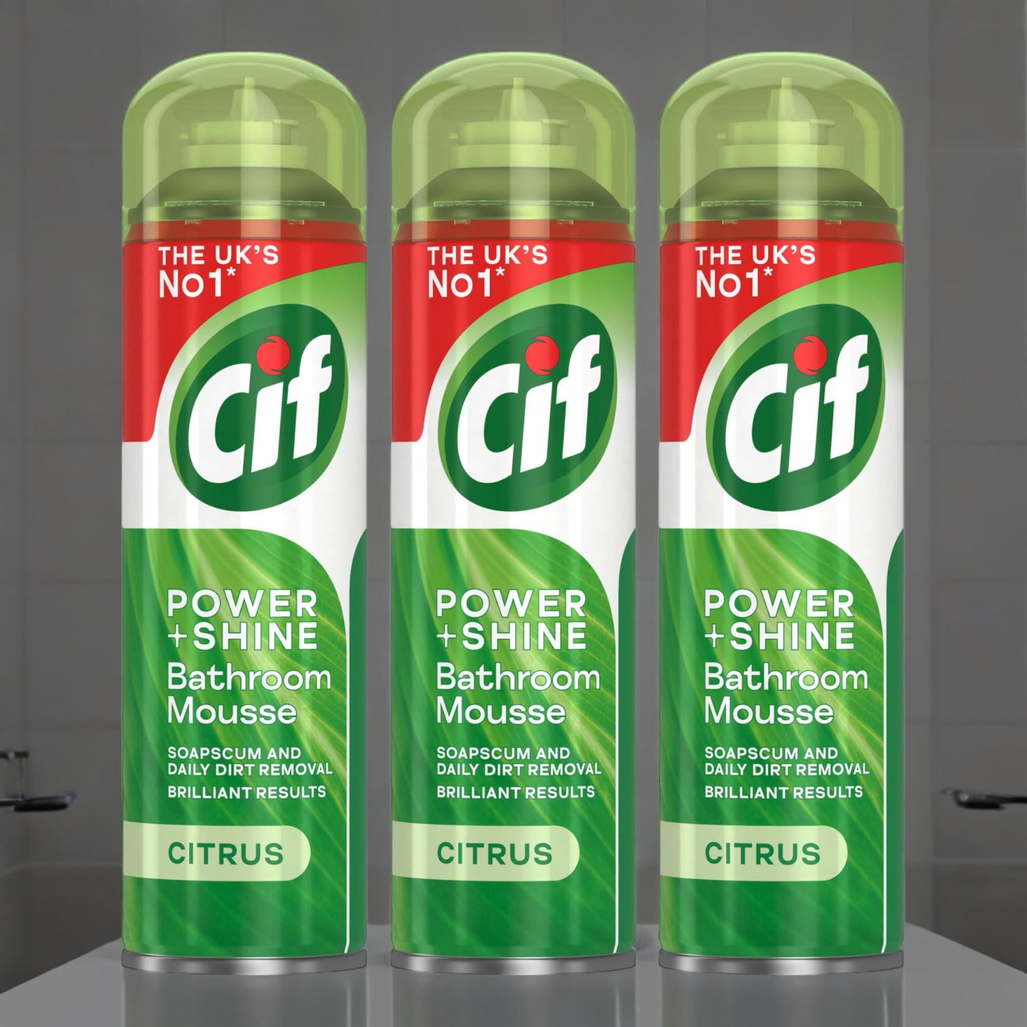 3 X 500ML CIF 무스 욕실 시트러스 파워 샤인 클리너 스프레이: 먼지, 때, 비누 거품을 효과적으로 제거하여 상쾌한 시트러스 향을 남깁니다(총 1500ML)
