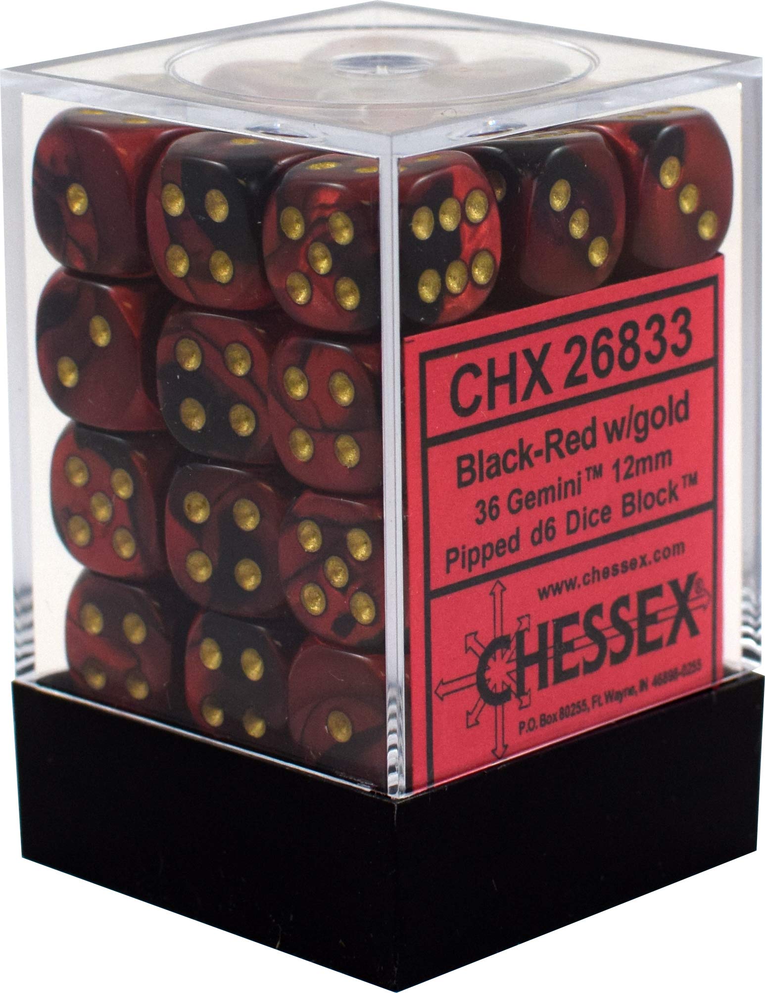 Amazon.com: Chessex Gemini Opaque 12mm d6 Black-red with gold Dice
