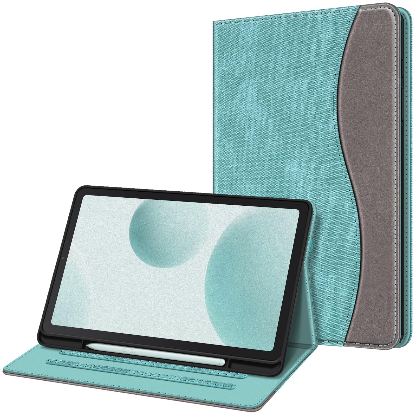 Fintie Hülle für Samsung Galaxy Tab S6 Lite 10.4 2024/2022/2020, Soft TPU Rückseite Gehäuse Schutzhülle mit S Pen Halter und Dokumentschlitze, Jeansoptik Türkis