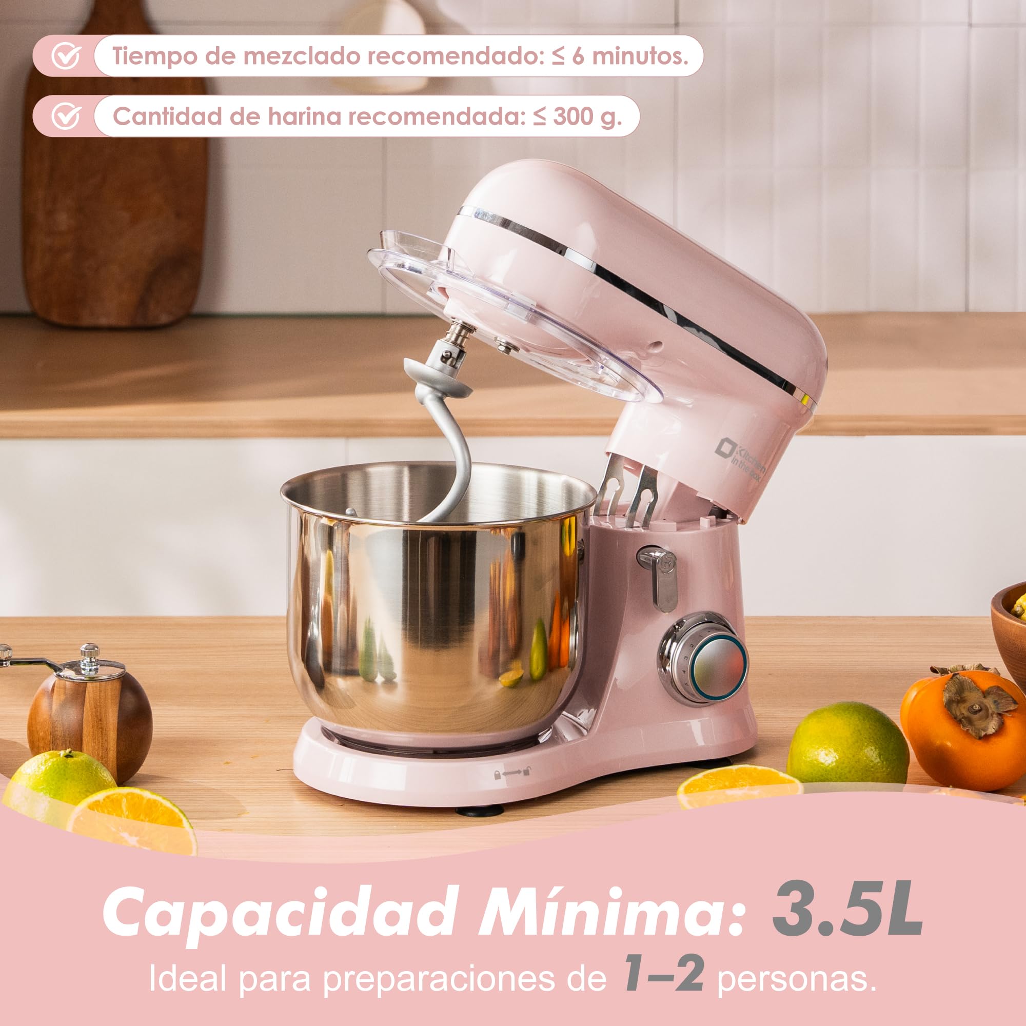 Kitchen in the box Batidora Amasadora Mini 3.5L, Amasadora Pan y Repostería 800W, 10+ Velocidades con Pulso, Robot de Cocina Multifunción con Accesorios, para Principiantes y Cocinas Pequeñas