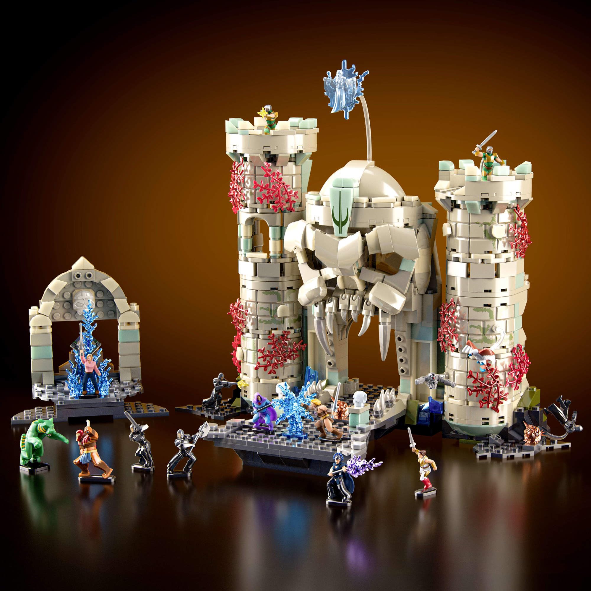 Mattel Brick Shop Masters of The Universe Batalla del Castillo de Grayskull Conjunto de construcción con 867 Piezas y 16 Figuras, coleccionistas Adultos y a Partir de 13 años, JMB32