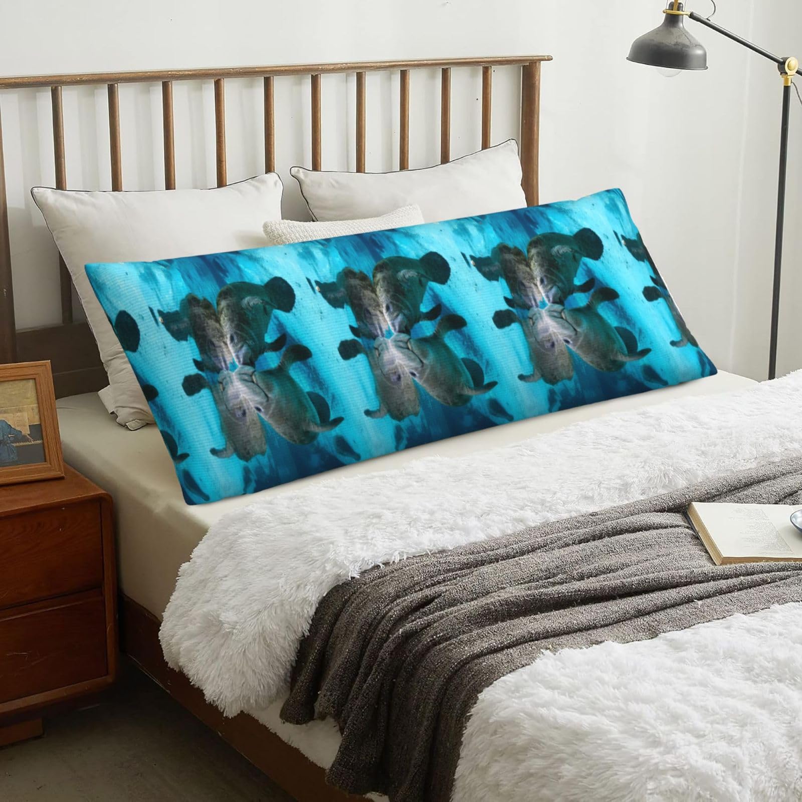 Lovely Manatee Lovers Kiss, Body Pillow Cover with Zipper,Long Body Pillowcase 20 x 60 in