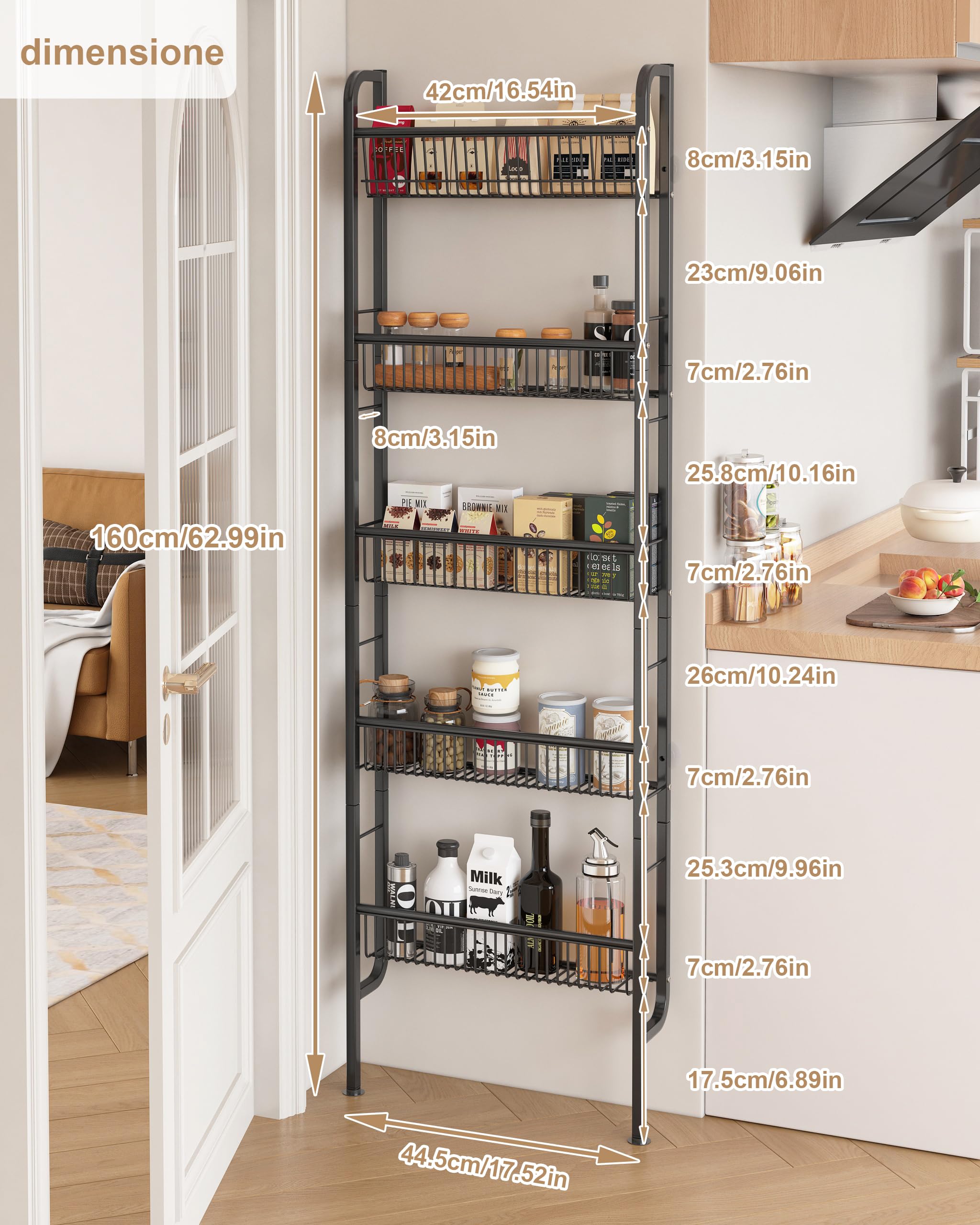 UMDONX Scaffale stretto per bagno, scaffale da parete per cucina, scaffale a scala a 5 livelli, scaffale per libri, scaffale multifunzionale in metallo per spazi ristretti-Nero