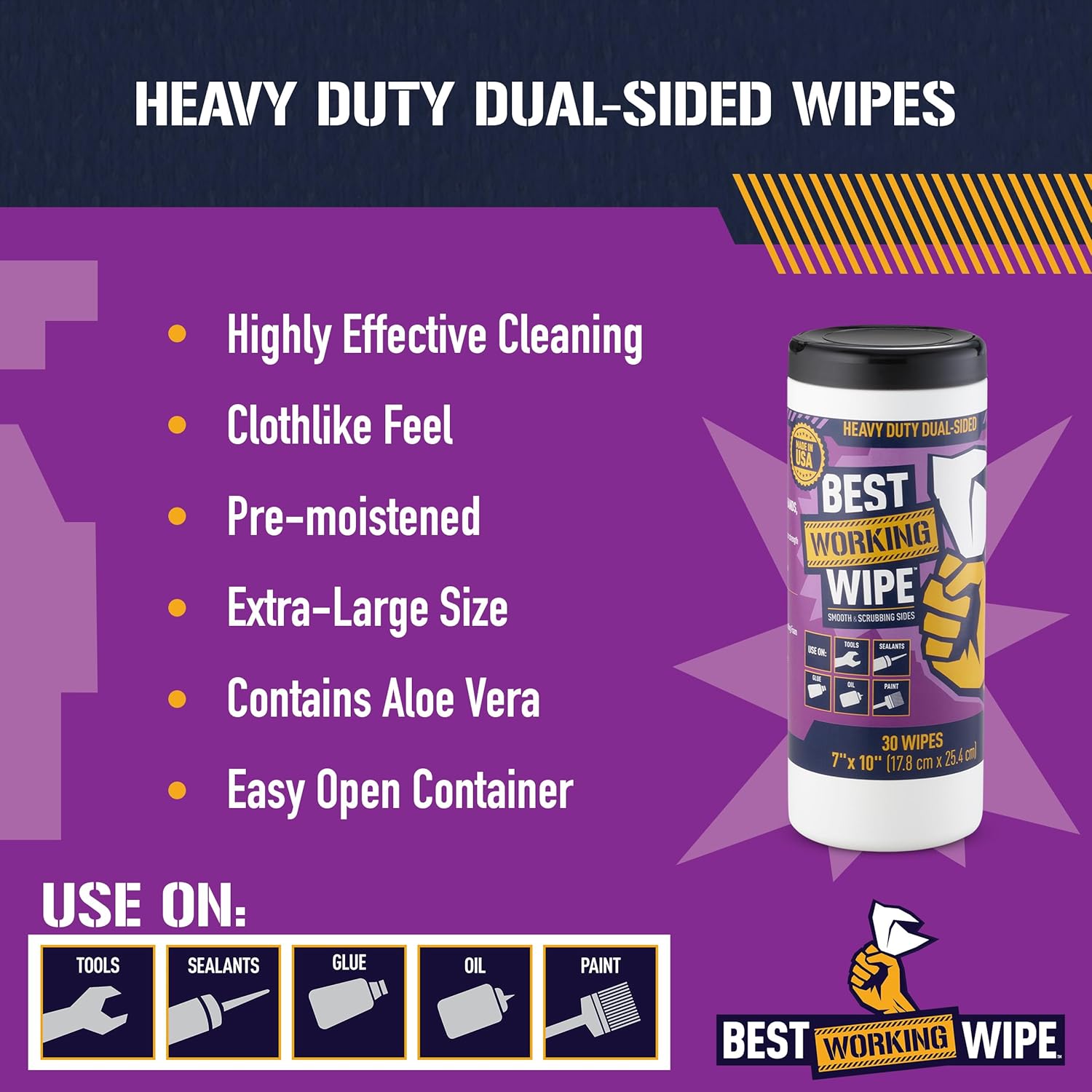 Heavy-Duty Disposable Industrial Work Cleaning Wipes with Dots for Scrubbing, Cleans Paint, Oil, Grime, Grease, Shoes, Engines, Tools, Extra Large, 7” x 10”, 30 Wipes - Image 2