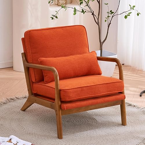 Accent Chairs for Bedroom Linen Armchair Lounge Chair with Extra-Thick Padded Backrest and Seat Cushion Sofa Chairs Single Reading Leisure Chair for