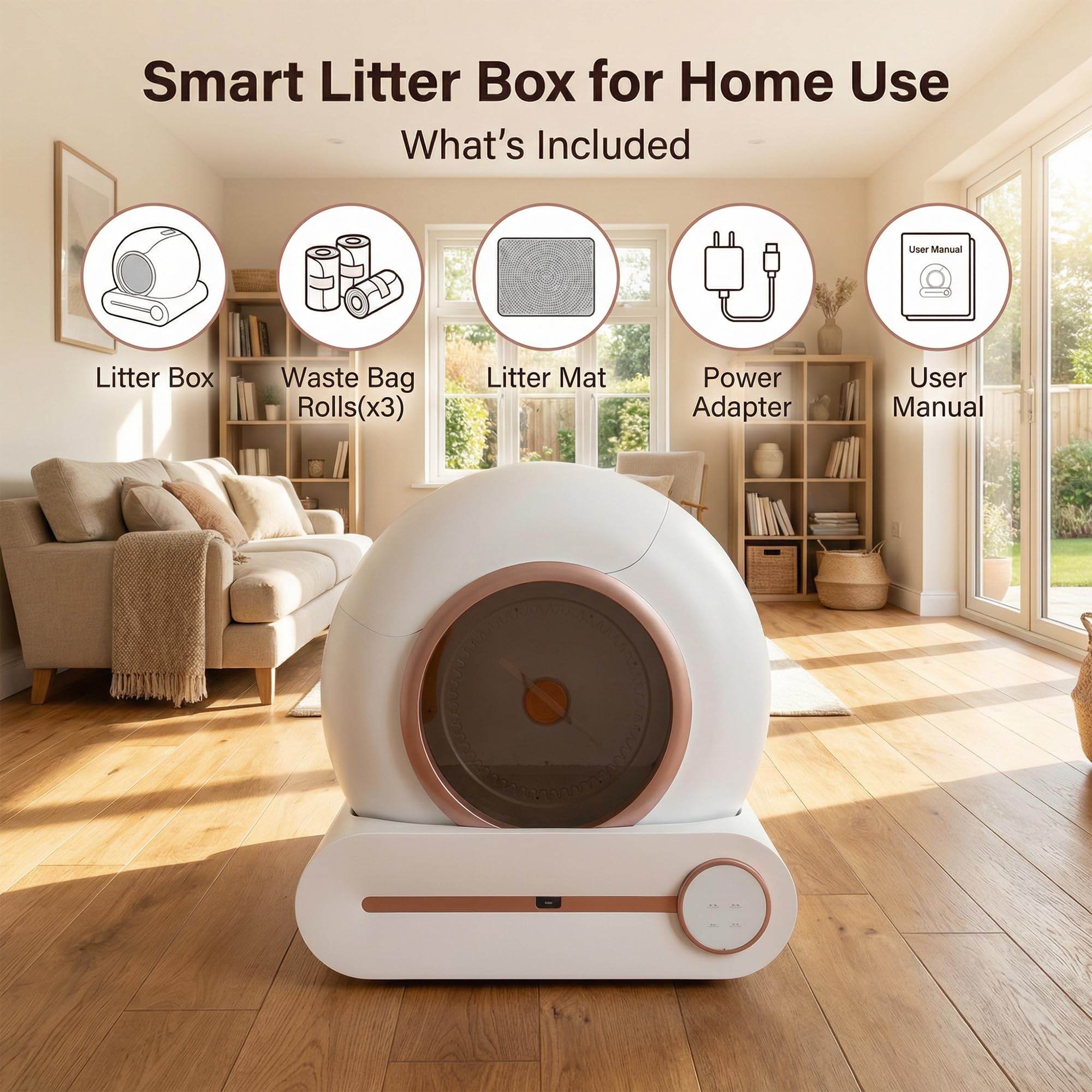 Automatisches Selbstreinigende Elektrische Katzentoilette: Sichere Biowellen Sensor 65L Großvolumig 9L Auffangbehälter Intelligente Tuya App für Mehrkatzenhaushalte Zuhause Balkon Apartment