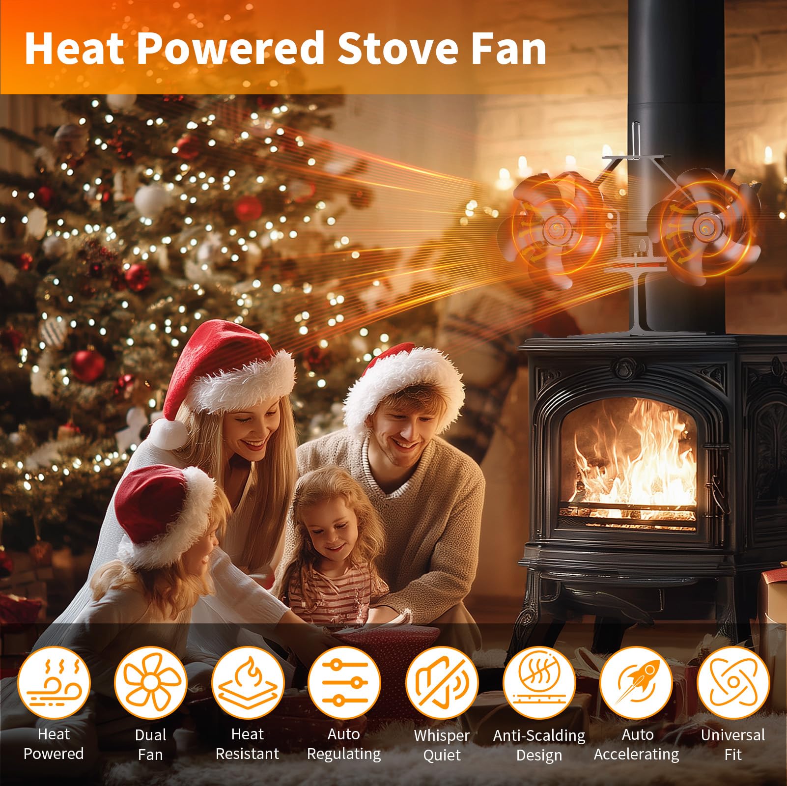 Ventilatore Per Stufa 10 Pale, Doppia Testa Ventilatore Stufa Silenzioso, Heat Circulation, Economia Ventola per Stufa Legna Adatto Tutte Caminetti (10 Pale)