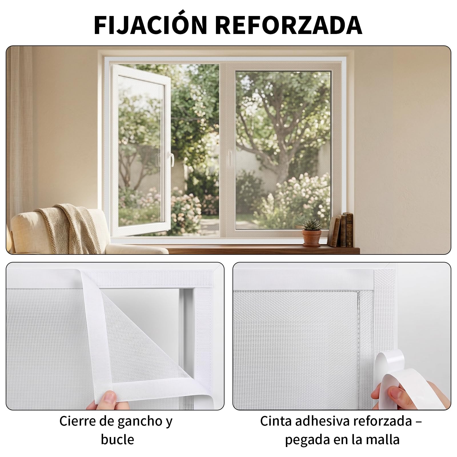 BKSAI Mosquitera Ventana para Gatos, Red Anticaída Adhesiva sin Taladrar, Malla Recortable Resistente a Arañazos, Protección Mascotas para Ventana - 130x150 CM Blanco Roto