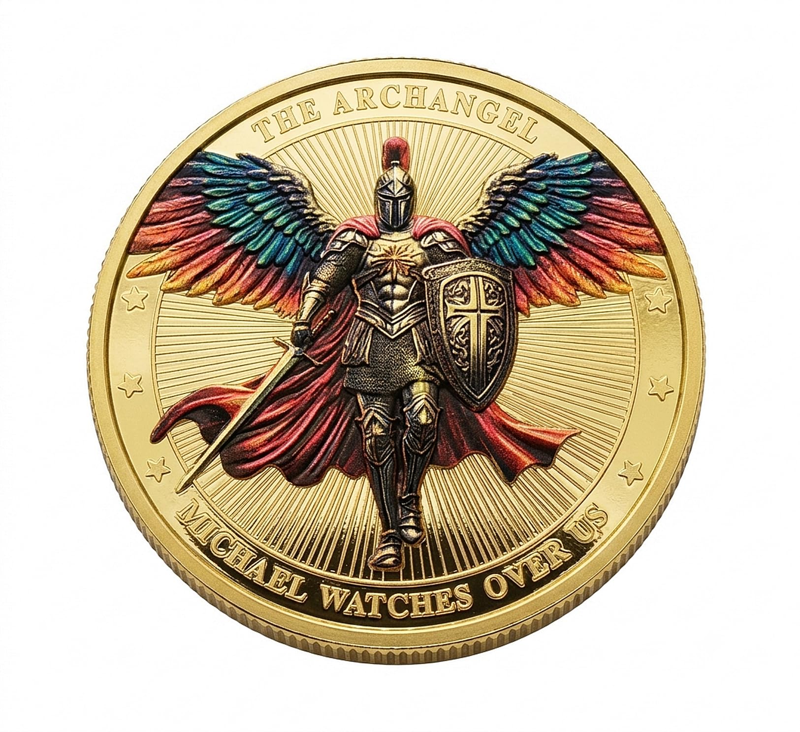 Eillwin Gold Color Archangel Michael 40Mm Commemorative Coin Religious Medallion