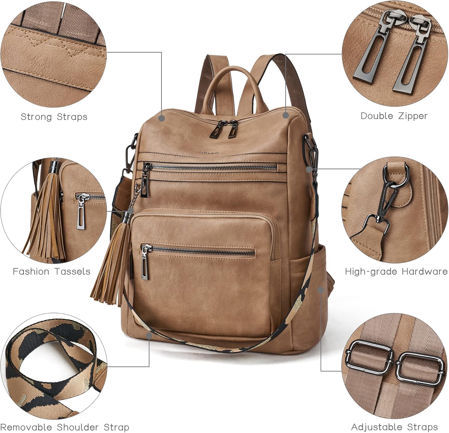 Shrrie Backpack Purse for Women Leather Backpack Fashion Designer Travel Backpack Convertible Shoulder Bag - Image 6