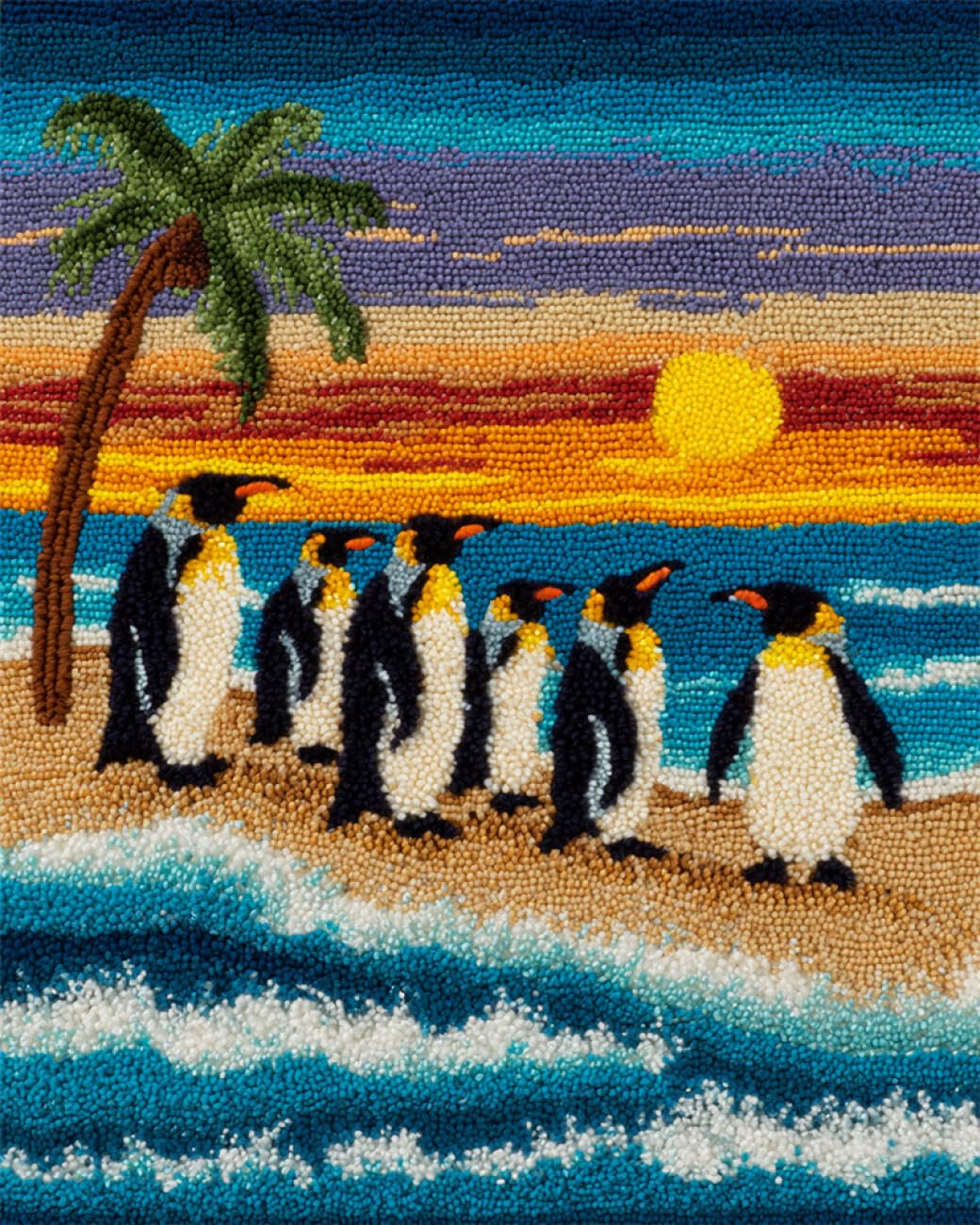 AMBATTERY Animal Latch Hook Kits for Adultscartoon Penguin Carpet Rug Making Kit，Cross Stitch Embroidery Kits Needlework Crafts for Home Decor 35x46in