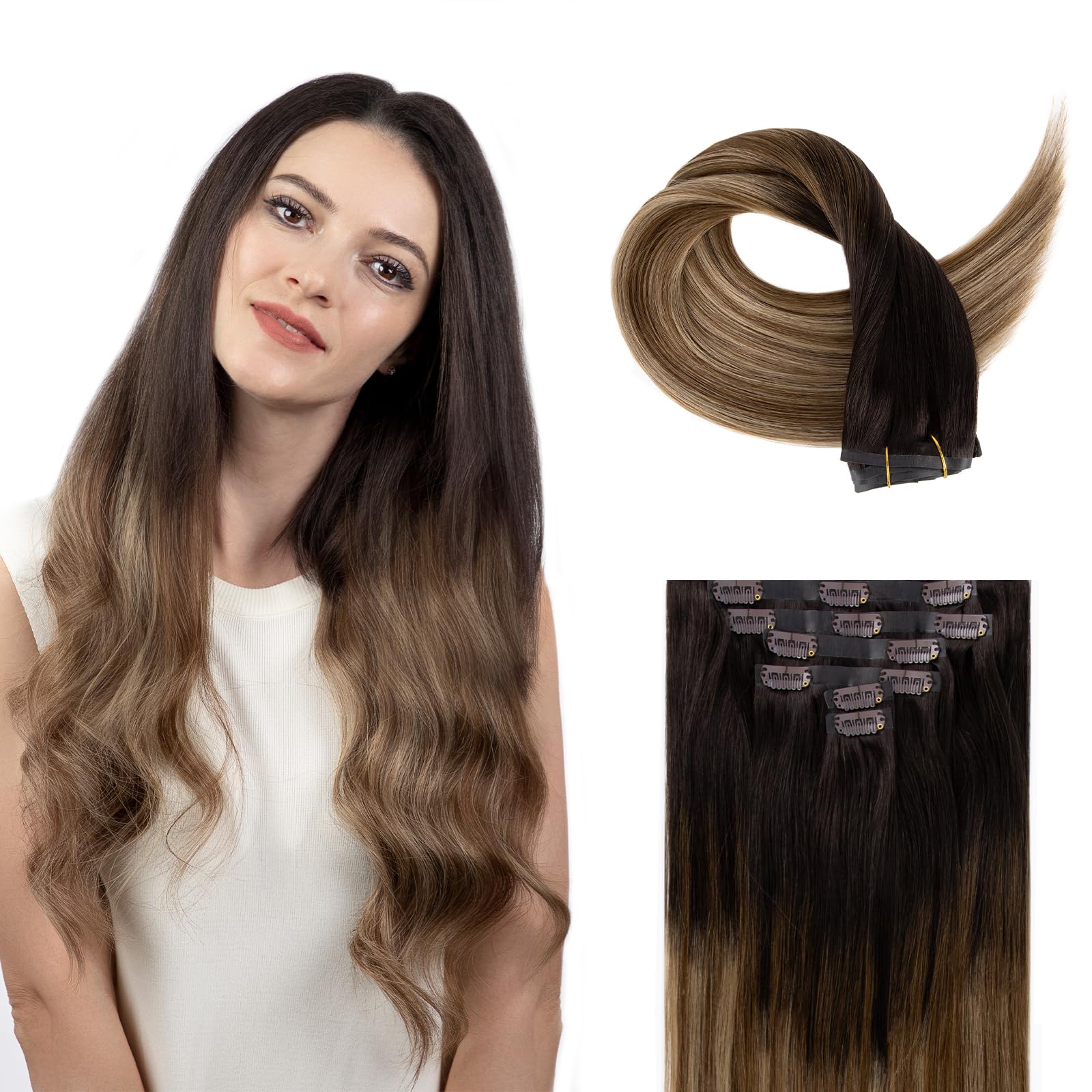 SOBEAUTY Clip in Hair Extensions, 100% Real Human Hair Remy Natural Volume Hair Extensions