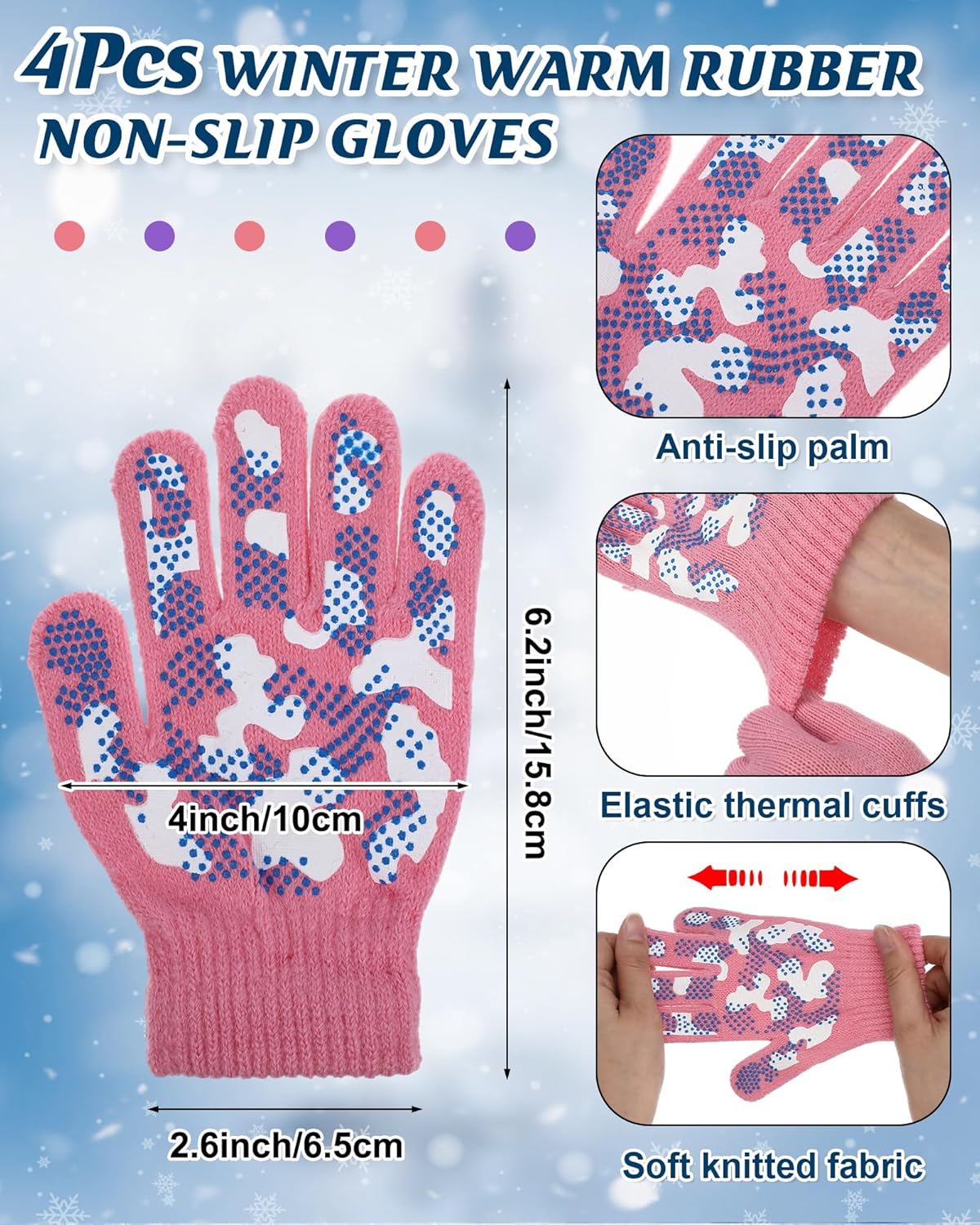 Suhine 12 Pcs Kids Beanies Scarves Gloves Winter Set Gloves Knitted Scarves Wrap Winter Beanie Hat for Boys Girls 5-12 - Image 3