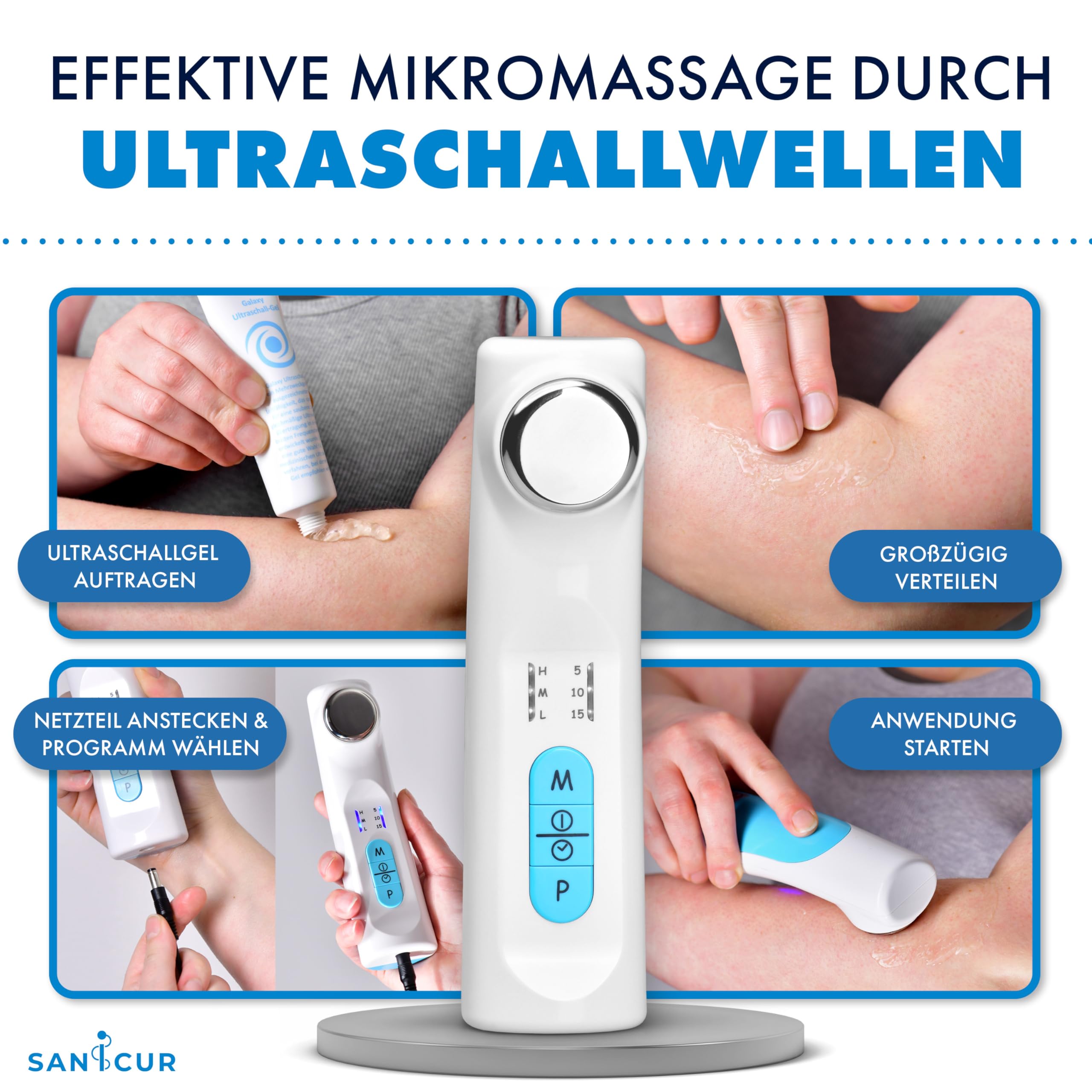 Dispositivo per la terapia del dolore ad ultrasuoni, dispositivo medico certificato, efficace per dolori muscolari, artrosi, stiramenti e tensioni, gel ultrasonico da 150 ml, 3 livelli di