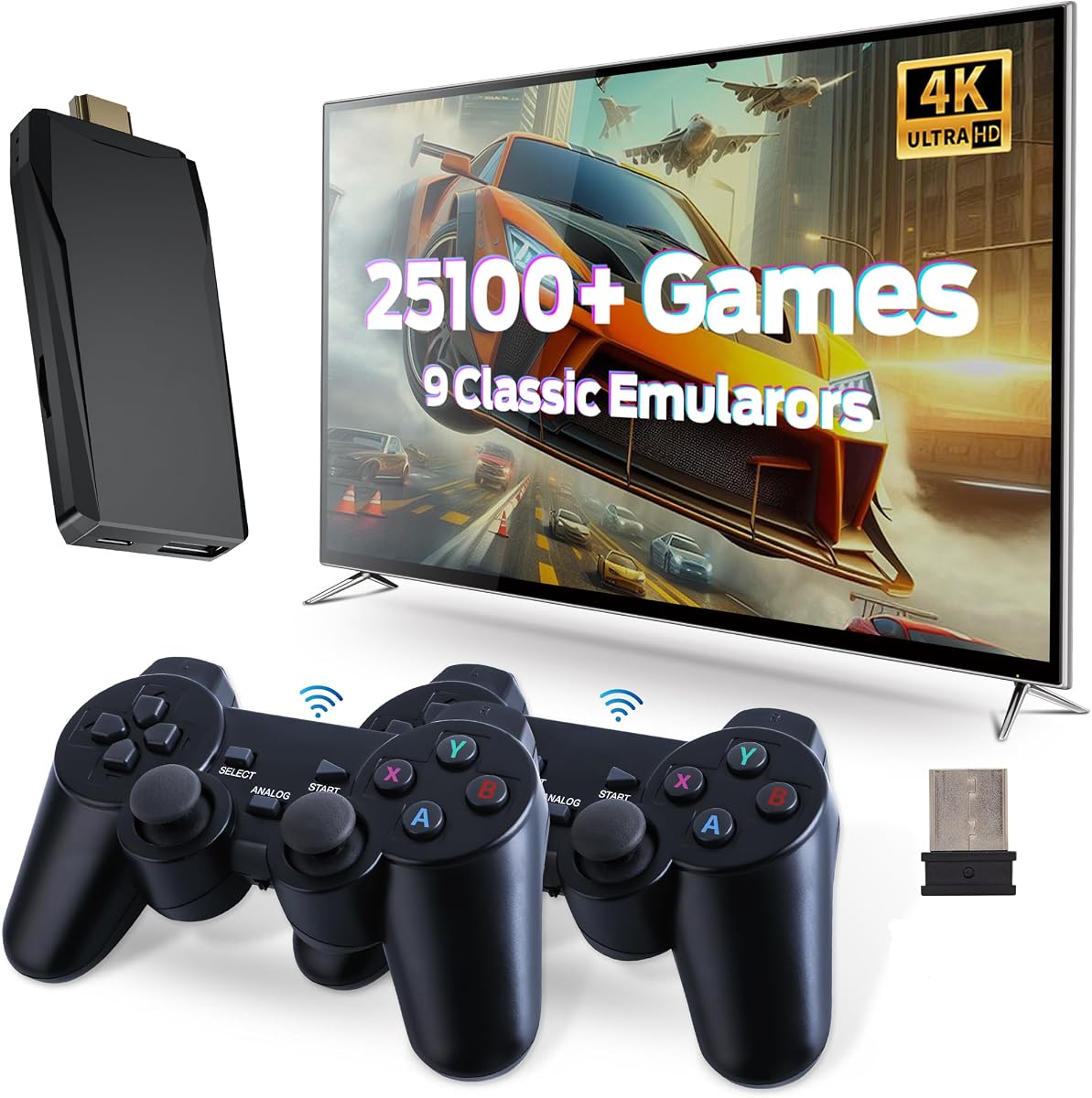 Retro Game Console, Retro Gaming Console, Wireless Retro Game Console, Plug & Play Video TV with 25100+ Built-in Games, 4K HDMI Output, and 2.4GHz Wireless Controller, 9 Classic Emulators (Black)