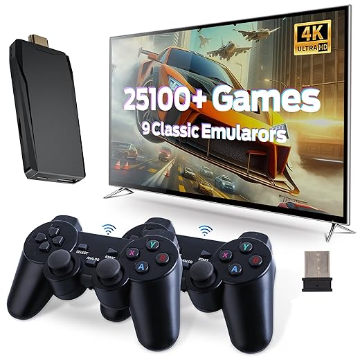 Retro Game Console, Retro Gaming Console, Wireless Retro Game Console, Plug & Play Video TV with 25100+ Built-in Games, 4K HDMI Output, and 2.4GHz Wireless Controller, 9 Classic Emulators (Black)